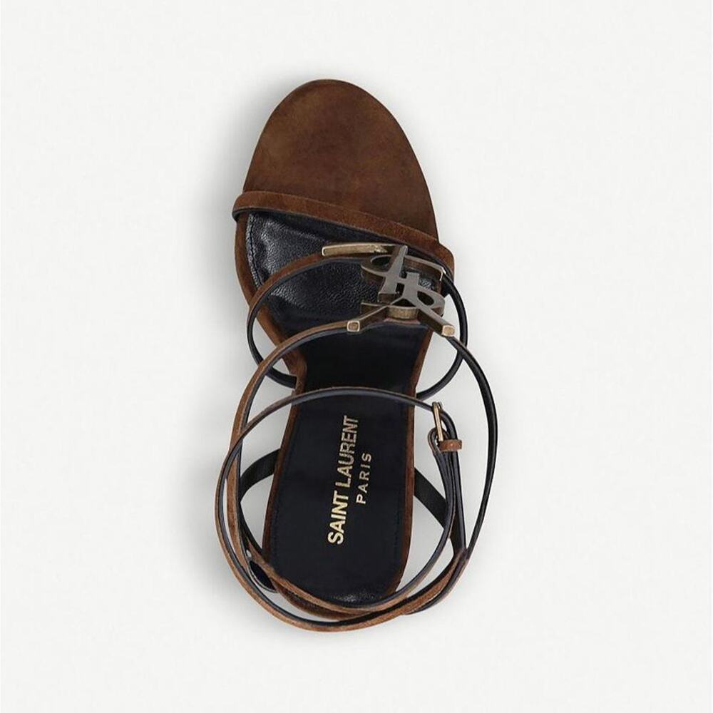 SAINT LAURENT Cassandra 115 YSL logo suede leather wedges sandals - Picture 4 of 4